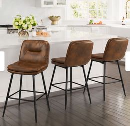 New 24 inch Set of 3 Brown Faux Leather Counter Stools