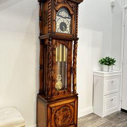 Grandfather Clock Wood Carving Dragon Pagoda