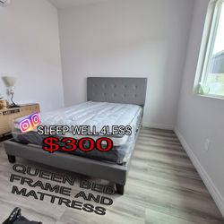 NEW QUEEN BED FRAME AND MATTRESS 