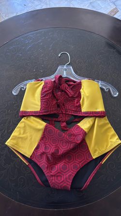 Red and Yellow Two-Piece Swimsuit Set