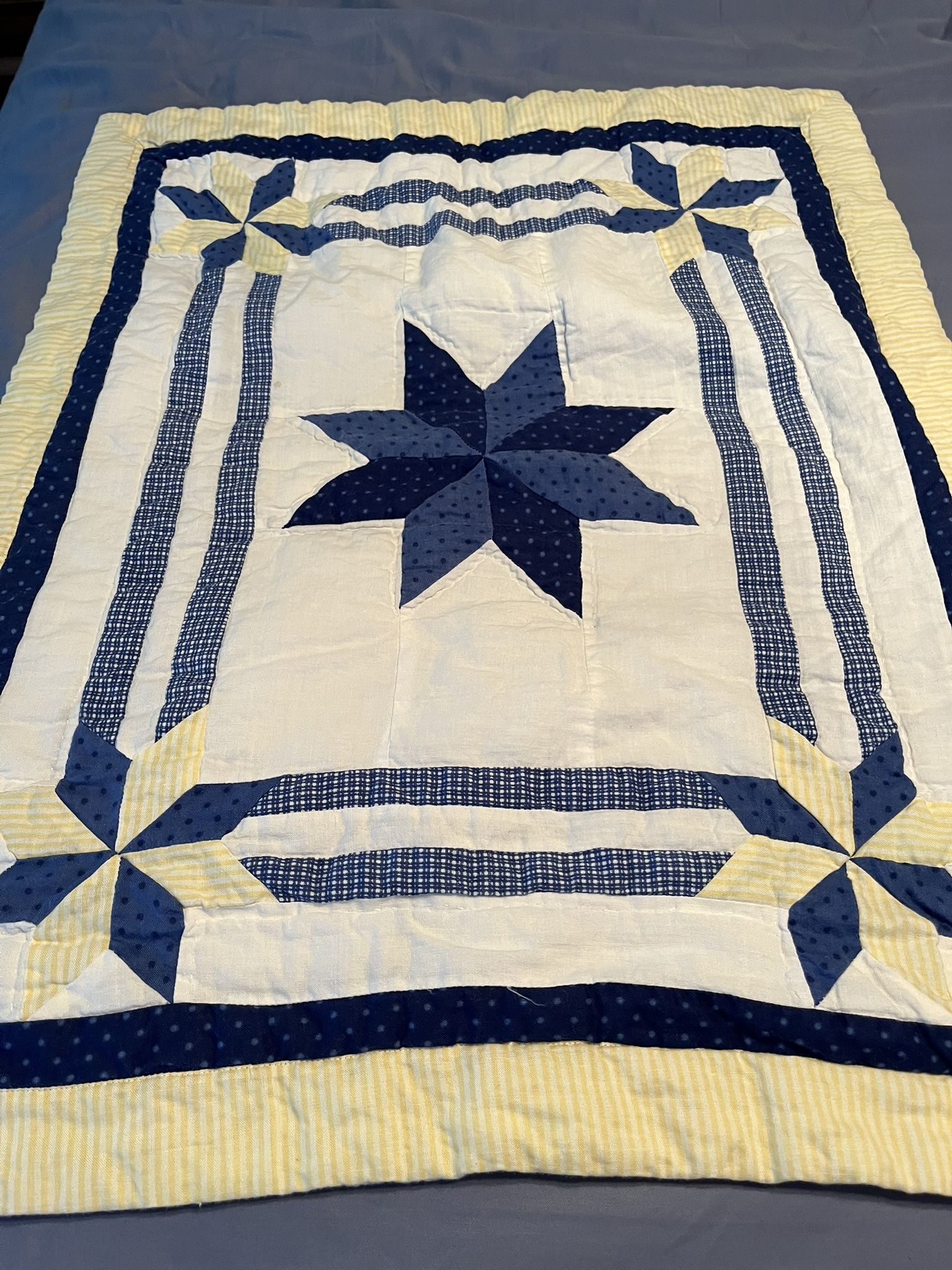 Quilted Pillow Shams 2pc, Blue, Yellow & White