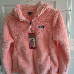 Eddie Bauer Youth Kid's High Pile Plush Hooded Full Zip Jacket (Pink/M 10/12)
