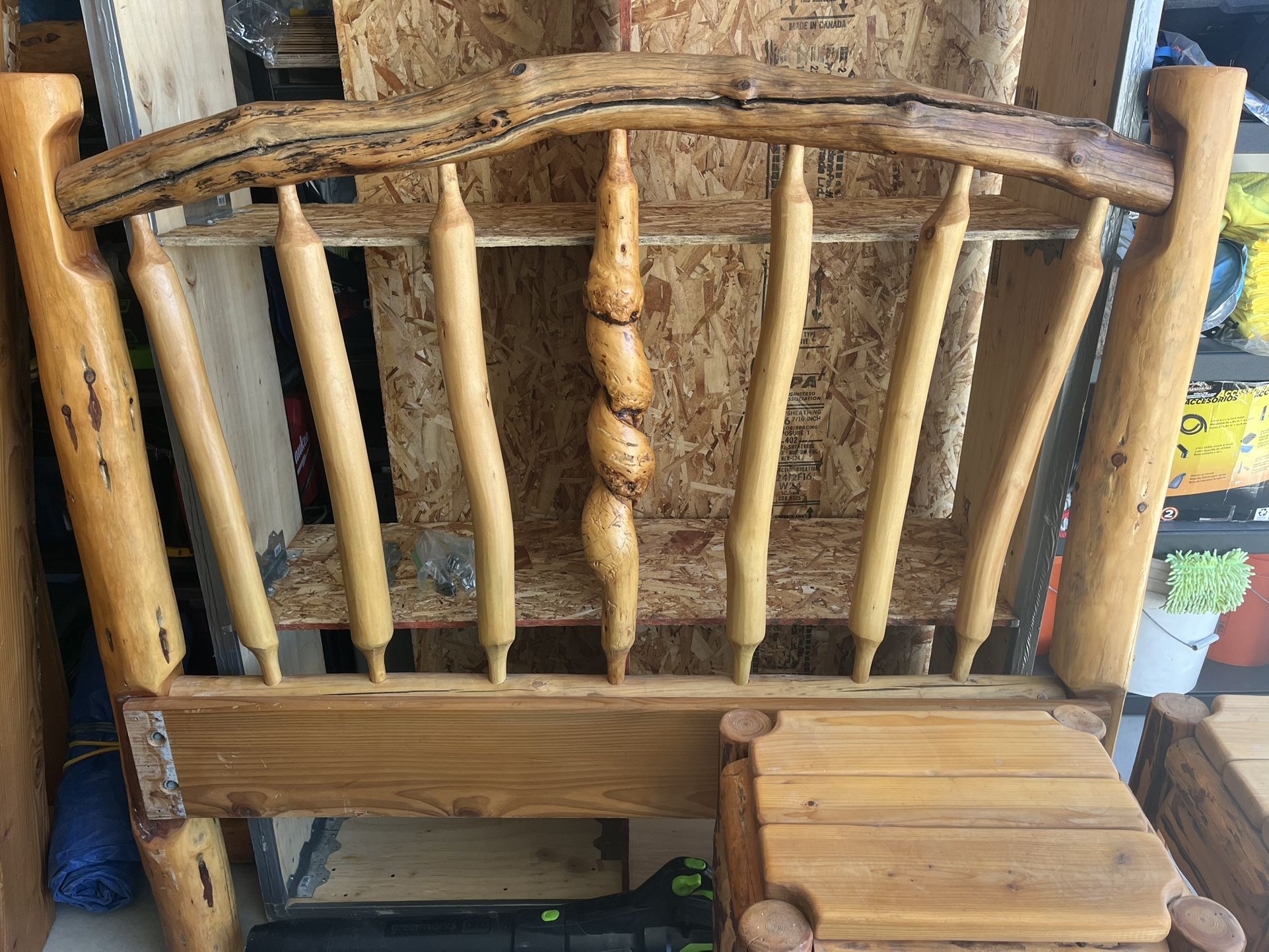 Custom Queen Wood Log Bed & Nightstands