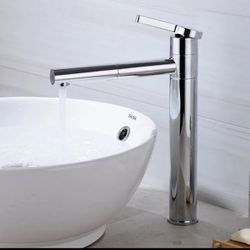 Single Hole Bathroom Pull Out Faucet With Rotating Spout