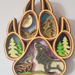 handmade wooden layered wolf