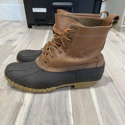 LL Bean Bean Boots 8" Leather Hunting Rubber Duck Boots Mens 10 Brown