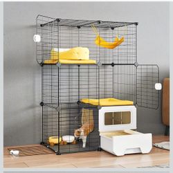 Cat Cage Indoor 3 Tier Playpen with Litter Box Metal Kitten Kennel Crate