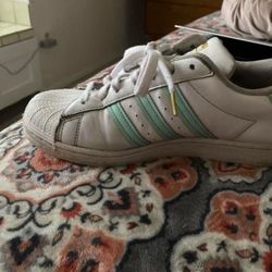 Adidas Superstar Mens 10 White Mint Stripe Sneakers