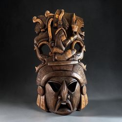 Beautiful Decorative VIntage Artisan Wooden Wall Mayan Mask  Imported From Mexico 