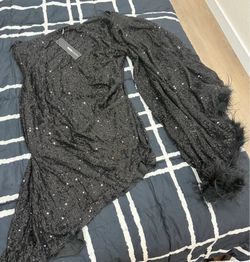 Black Glam Gala Feathered Mini Dress