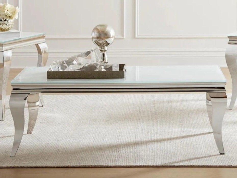 Luna White/Chrome Rectangle Coffee Tablee/ Delivery Available, Financing Options