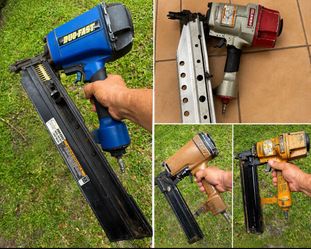 Lot of 4 Pneumatic Framing Nail Guns – DUO-FAST, MAX SN90 & Stanley Bostitch