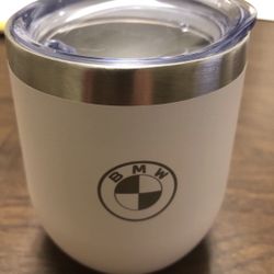 New BMW Stemless Stainless Steel Wine Glass with Lid 