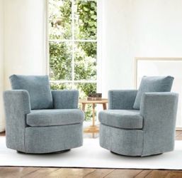 2X Light Blue swivel fabric accent chairs