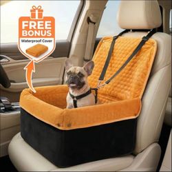 Small Dog Car Booster Seat - Dogs up to 35 lbs, Quilted, Orange/Black