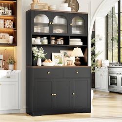 71" Pantry Cabinet, Tall Kitchen Pantry Storage Cabinet with Microwave Stand, Modern Ktichen Hutch Food Pantry with Open Countertop and Adj
