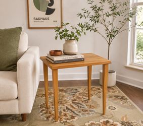 Minimalist MCM Solid Wood End Table | Warm Wood Organic Modern Side Table | Japandi Accent Table
