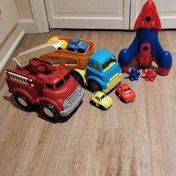 Rocket Ship, Firetruck, Car Transporter Set