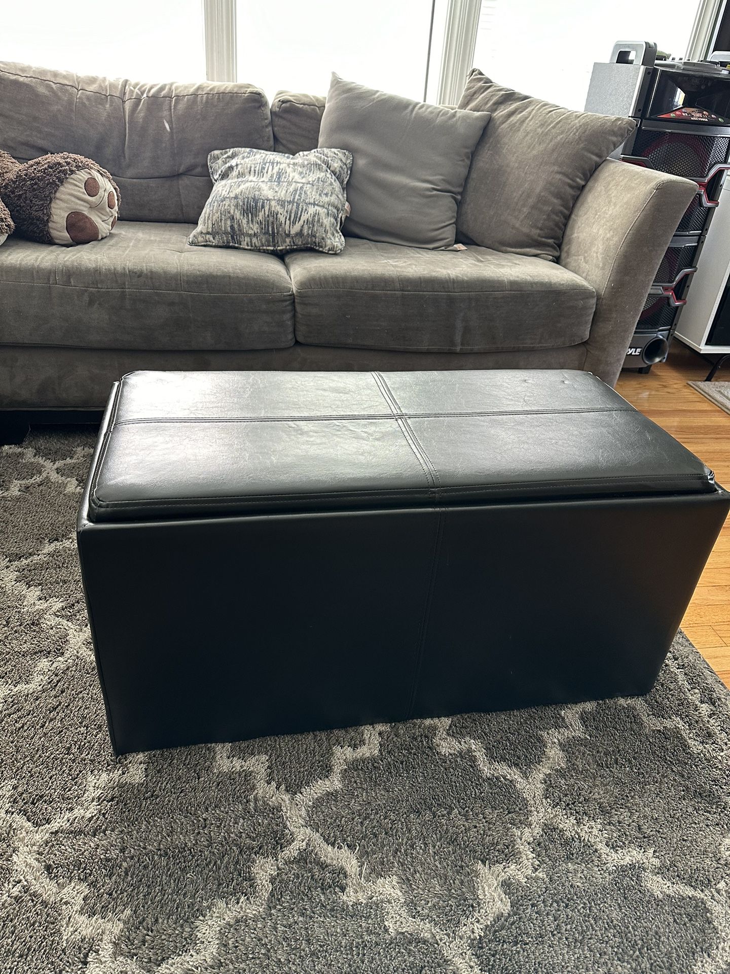 Leather Ottoman With Storage + 2 Stools