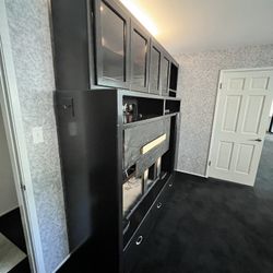 Handcrafted Black Wood Entertainment Center