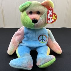 Ty Beanie Baby Peace Bear 1996 with Tag Tie Dye Multicolor