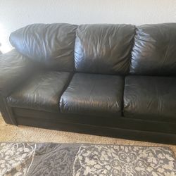 Black Leather Matching Couch Set 