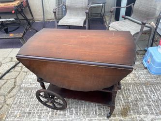 Wooden Drop Leaf Rolling Tea Cart / Bar Cart