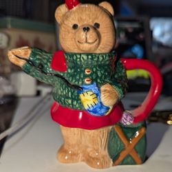 Miniature Vintage Teddy Bear Christmas Teapot