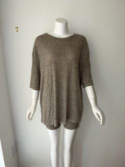 Ribbed Drop Shoulder Beige Knit Top