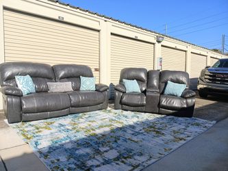 Gray Leather Sofa and Loveseat Set