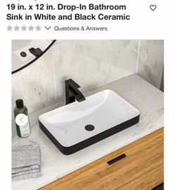 19x12 Drop-In Bathroom Sink White and Black Ceramic