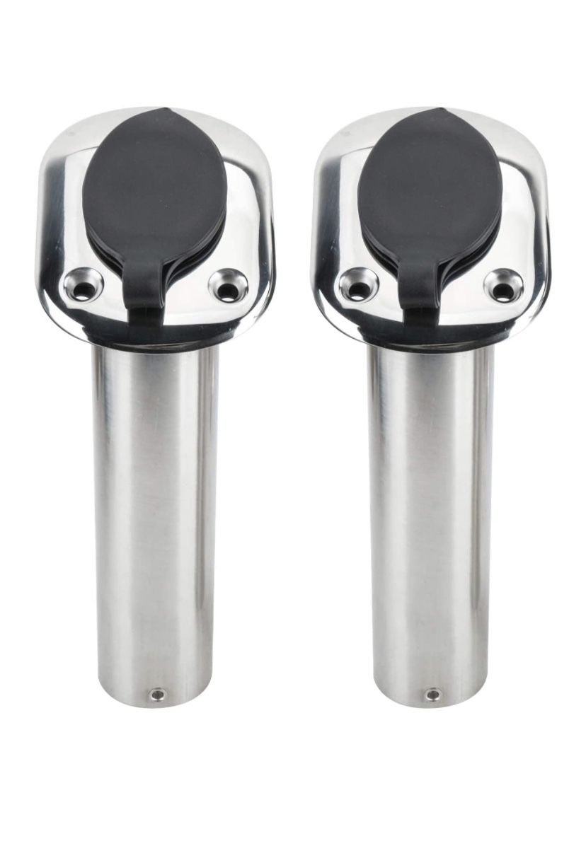 Set of 2 Marine Grade Stainless Steel Flush Mount 30° Angle Fishing Rod Pole Holders