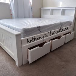 White Full Bed With Drawers And Mattress 