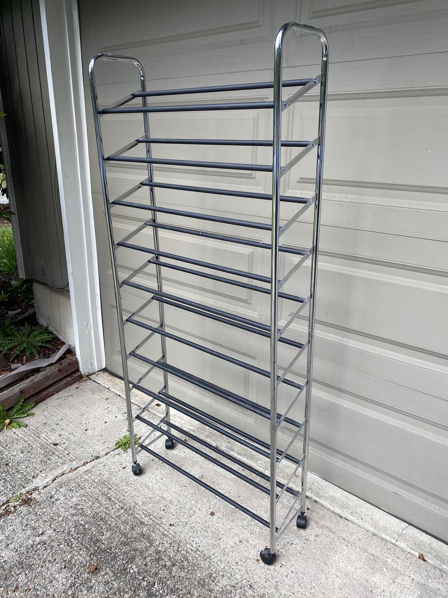 ๐ฅฟ New 10-Tier Rolling Shoe Rack โ Chrome Finish ๐ฅฟ