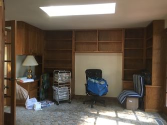 Oak office shelving (90”x152”x45”)