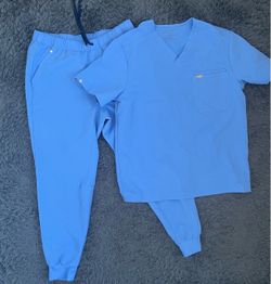 Men Size Medium Figs Scrub Set Jogger Pants V-neck Top Pocket Blue