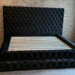 King Size Black Velvet Step Platform Bed 