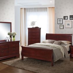 NEW Austin Cherry Sleigh 4PC Queen Bedroom Set