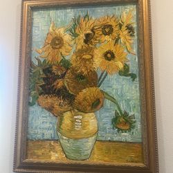 Hand-Painted Van Gogh Sunflowers Oil Painting, Signed P.W. Westcott, Ornate Gold Frame