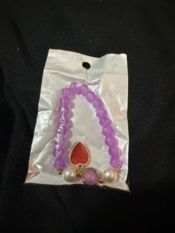 Purple Beaded Bracelet with Heart Pendant