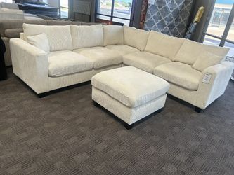 NEW Cream L Shaped Sectional And Ottoman 