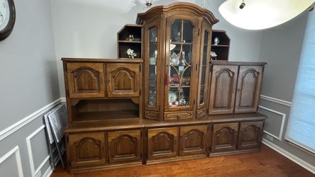 Large Oak Wood China Cabinet Wall Unit