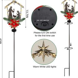 Christmas Outdoor Decorations, Solar Nativity Scene Decorative Garden Stake Lights, Holy Family with Artificial Poinsettia

43 in