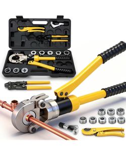Hydraulic Copper Pipe Tube Fittings Crimping Tool Hydraulic Driven Press Tool with Copper Cutter, PEX Tubing Cutter and Copper Ring Removal Tool, Pipe