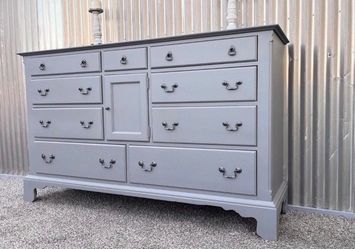 Tall Solid Wood Gray 9 Drawer Dresser W. Cabinet Space