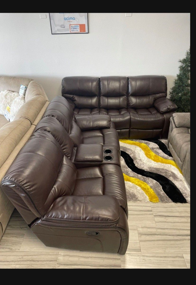 *Weekend Special!!!*---Attractive Madrid Brown Leather Reclining Sofa/Loveseat Sets---Now $1199!!!---Delivery And Financing🫡