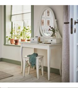White Vanity Dressing Table with Mirror and Stool