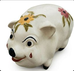 MID-CENTURY GIANT HAPPY PIGGY BANK Ceramic COIN BANK 22"X 14" HUGE Unique Beautiful!
