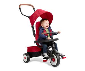 Radio Flyer City 4-in-1 Stroll 'N Trike, Red, for Riders 1-5 Years Old, 4 Riding Modes, 3 Point Harness with Comfort Pad, Parent Controlled Steering,