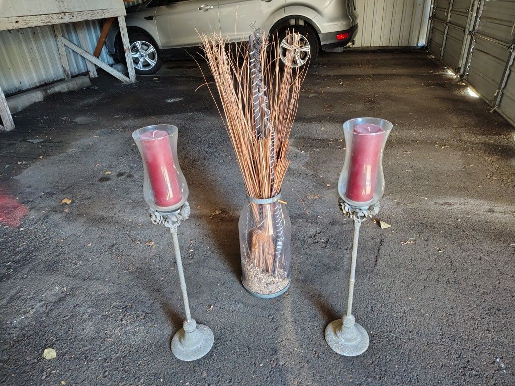 Tall Hurricane Candle Holders + Floor Vase Bundle